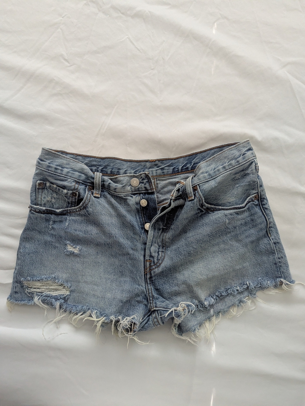 Levi's Light Blue Distressed Denim Shorts